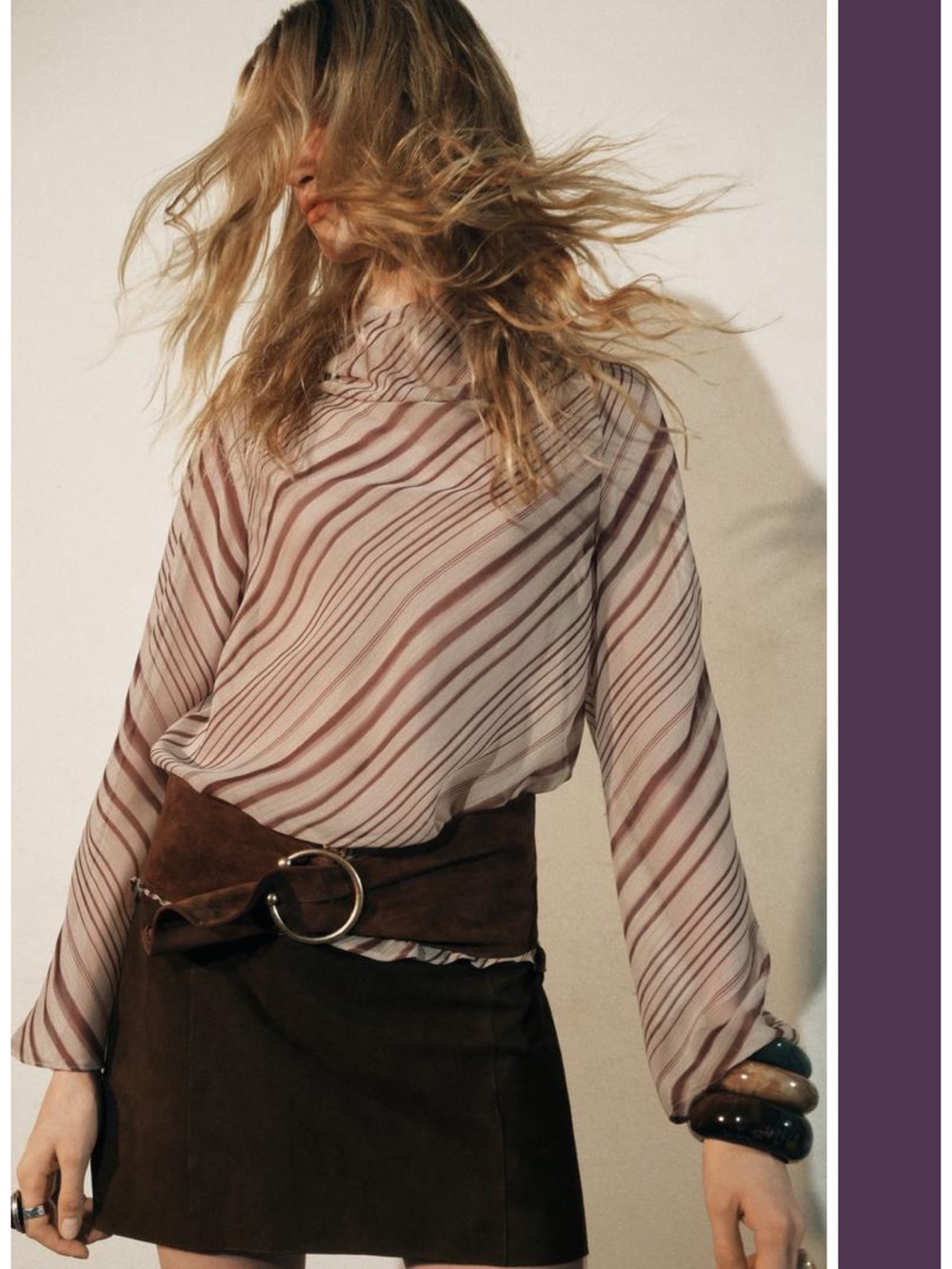 Zara Semi-Sheer Cowl Neck Crepe Blouse in Burgundy & Cream M NWOT